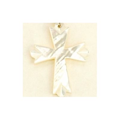 Cross Glorious Christ Mother of Pearl on Chain 18"