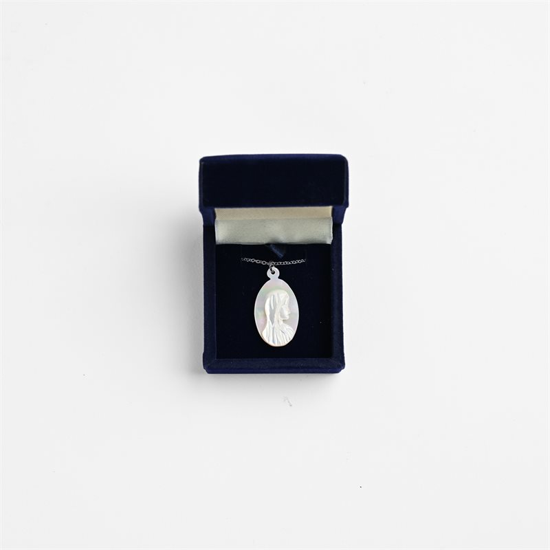 Virgin Mother of Pearl 1.25" Pendant Chain and Box