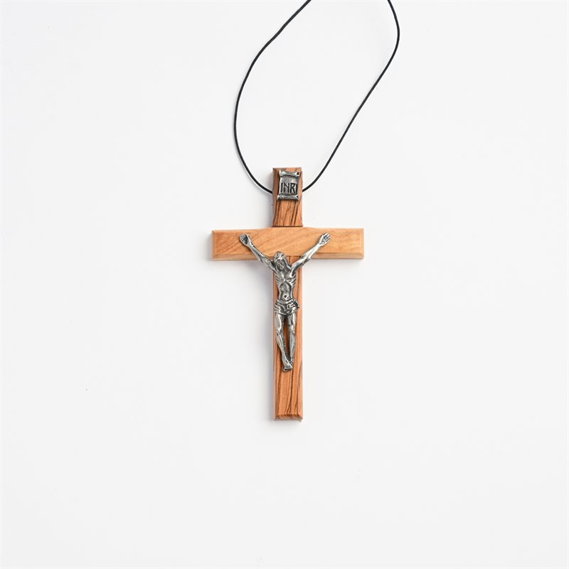 Pendentif et Crucifix en bois d'olivier 4 1 / 4''