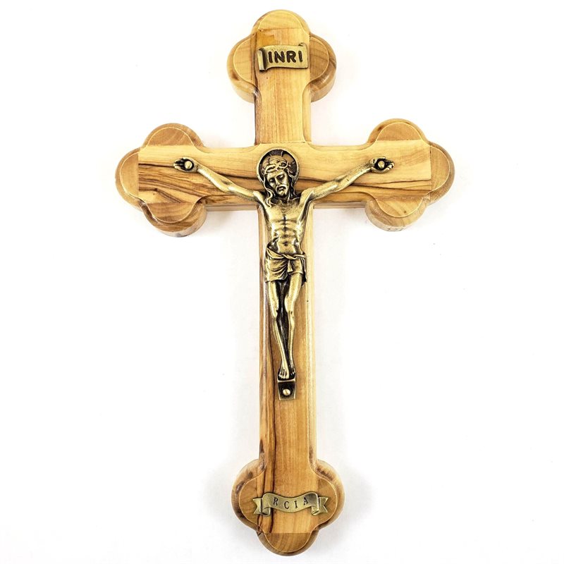 Pewter plated Bronze Corpus Crucifix Made of Olivewood RCIA (Rite of Christian Initiation of Adults) 8"
