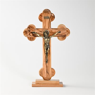 Crucifix oriental sur socle avec corpus plaqué bronze
