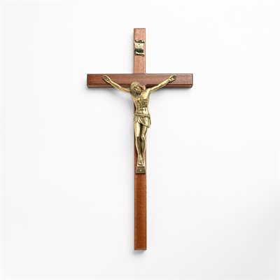 Crucifix en acajou avec un corpus en bronze, 40cm