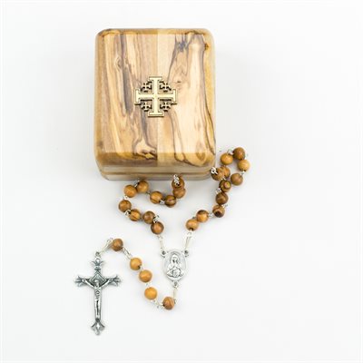 Jerusalem Cross Rosary Box with Rosary