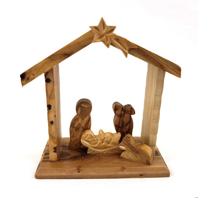 Nativity House Christmas Ornament Made of Olivewood3.5"