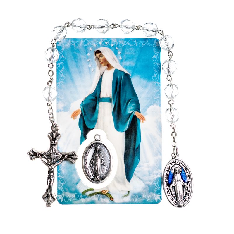 Rosary One Decade Crystal with Marian prayer card
