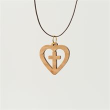 Cross in Heart Pendant on Cord Made of Olivewood