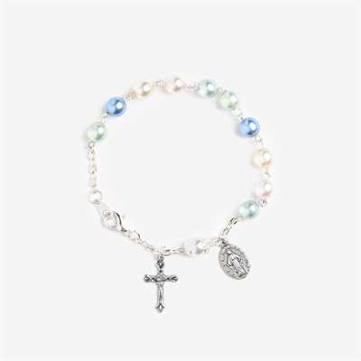 Multicolored rosary bracelet on silver chain