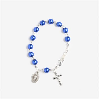 Blue pearl rosary bracelet on silver chain