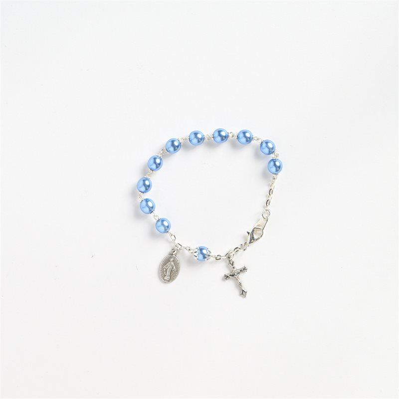 Translucent blue pearl bracelet on silver chain