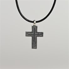 Cross Pewter Pendant on Cord 1"