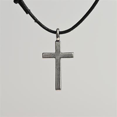 Plain Cross Pewter Pendant on Cord 1 1 / 2"