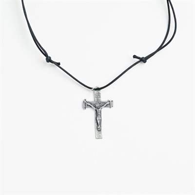 Pendant Pewter La Salette Crucifix on cord