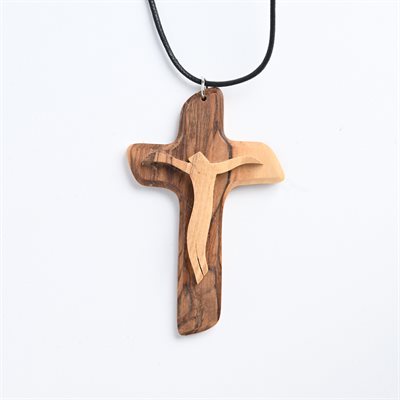 Crucifix en bois d'olivier sur corde