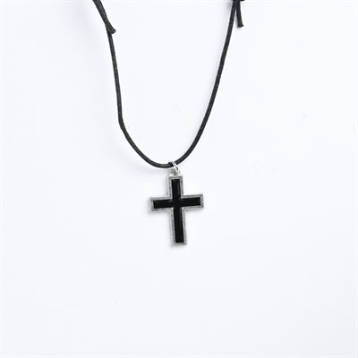 Pewter Pendant Black Cross on Cord