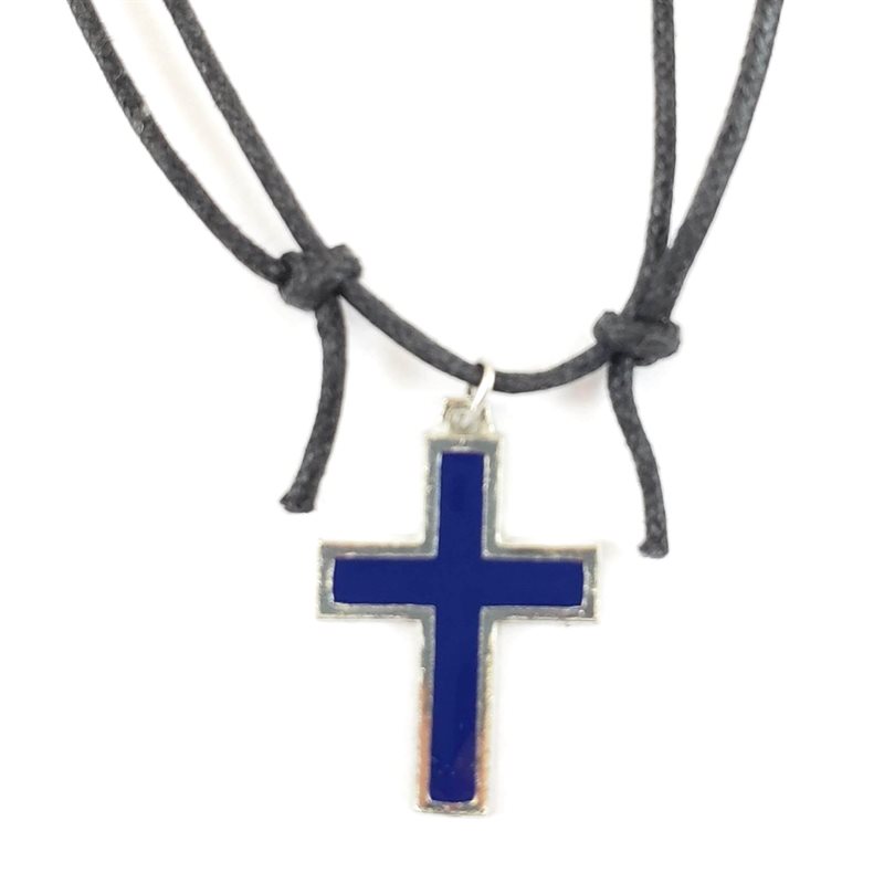 Pewter Blue Cross on Cord