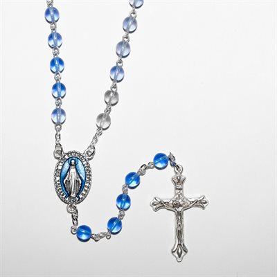 Blue Miraculous Glass Rosary