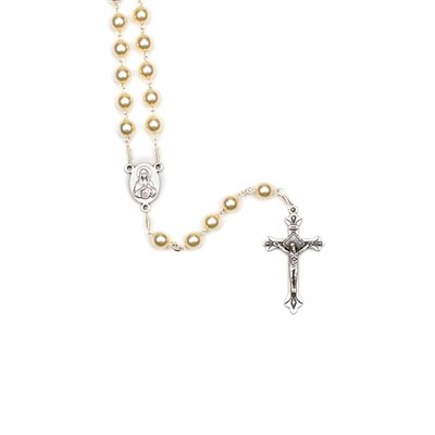 Pressed Beads Holy Land Rosary Cream