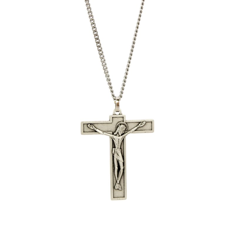 Crucifix with 18" Chain and velvet Box Silver plated Made in France