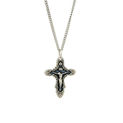 Crucifix Pendant with 18" Chain & velvet Box Silver Plated Made in France