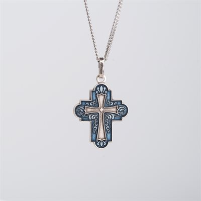 Cross with 18" Chain and velvet Box Silver plated Made in France