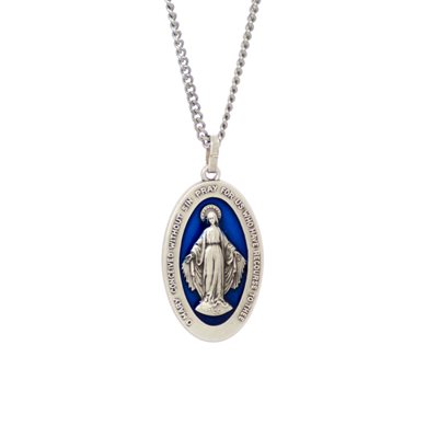 Silver Plated Blue Miraculous Medal