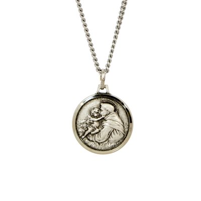 St Anthony Medal with 18" Chain and velvet Box Silver plated Made in France