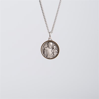 Médaille Saint-Joseph avec chaîne 18" Plaqué argent fabriqué en France