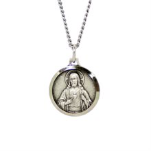 Sacred Heart of Jesus Medal with 18" Chain & velvet Box Silver Plated Made in France
