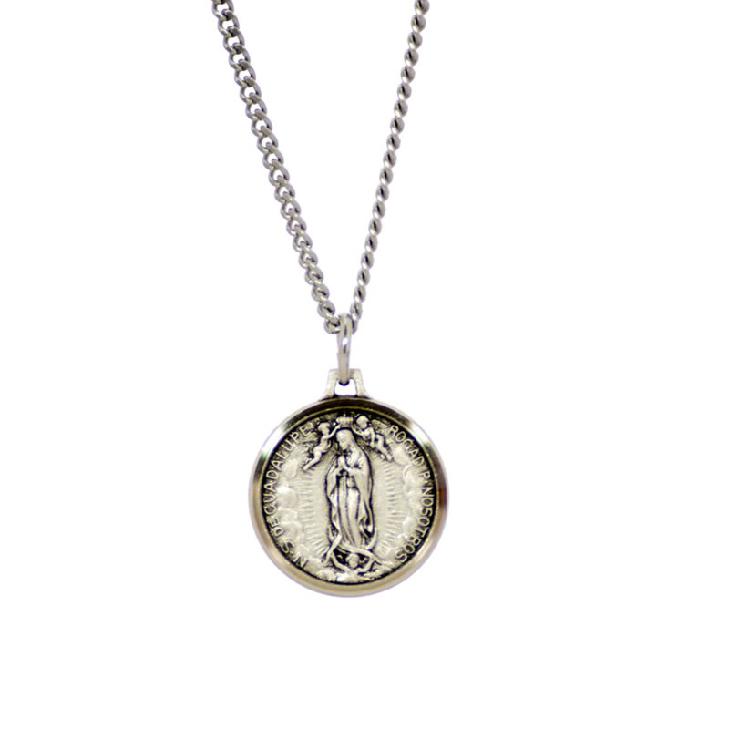 Our Lady of Guadalupe Medal with 18" Chain & velvet Box Silver Plated Made in France