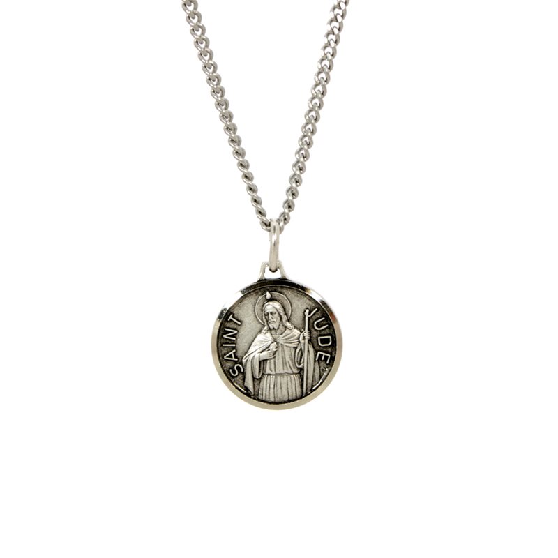 St Jude Medal with 18" Chain and velvet Box Silver plated Made in France