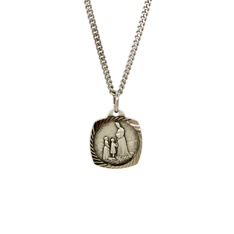 Our Lady of La Salette Medal with 18" Chain and velvet Box Silver plated Made in France