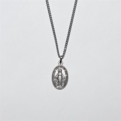 Miraculous Medal in French with 20" Chain & velvet Box Silver Plated Made in France Médaille miraculeuse en franvßais avec chaîne 20" Plaqué Argent fabriqué en France