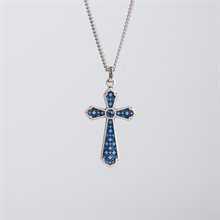 Blue Cross Pendant with 18" Chain & velvet Box Silver Plated Made in France1.5"