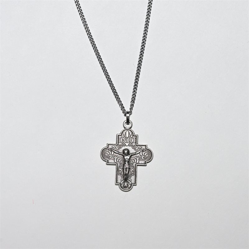 Crucifix Pendant with 18" Chain & velvet Box Silver Plated Made in France1.5"