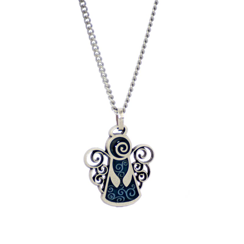 Angel Pendant with 18" Chain & velvet Box Silver Plated Made in France
