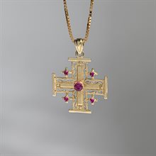 Croix de Jérusalem en or avec des rubis, 14 carats 5.2g,