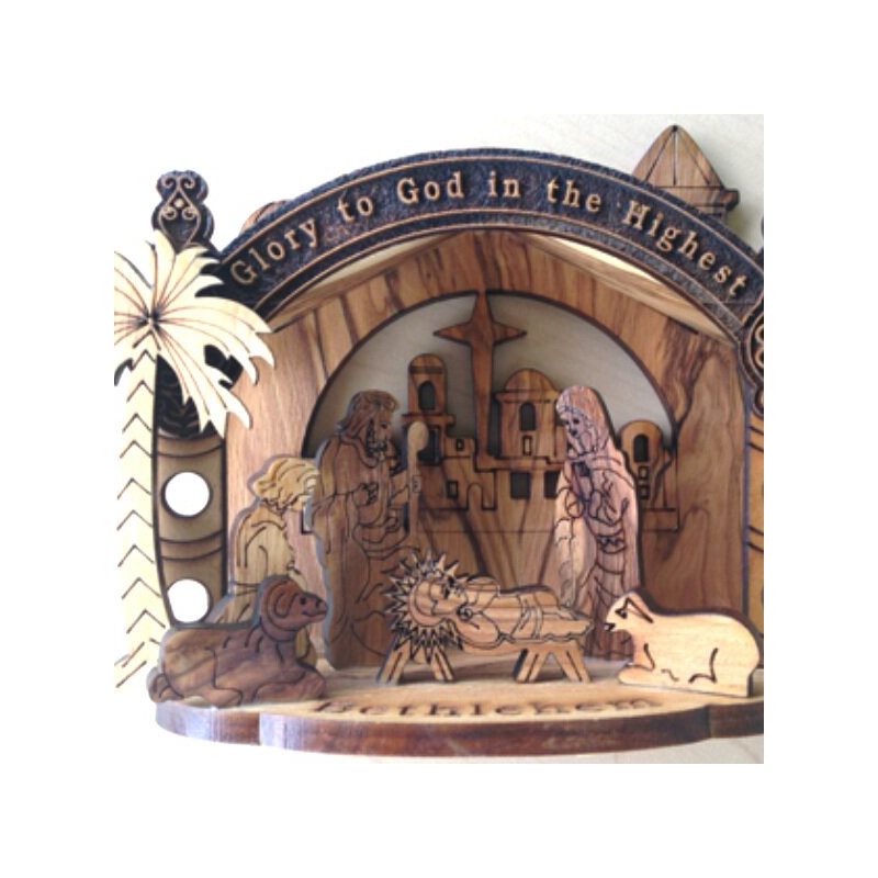 3D Nativity Made of Olivewood 4" x 4"