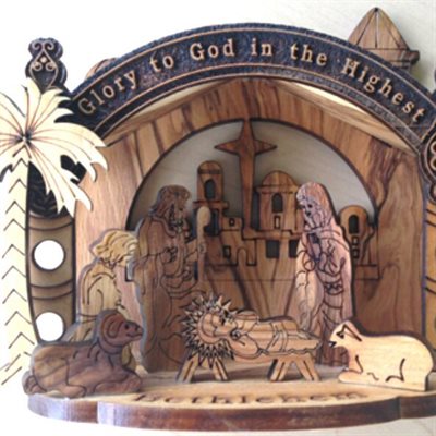 3D Nativity Made of Olivewood 4" x 4"