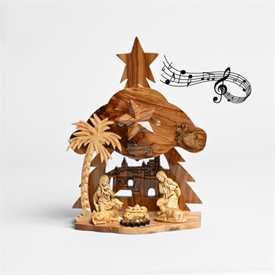 Nativité en bois d'olivier musicale 5.5'' x 7.75''