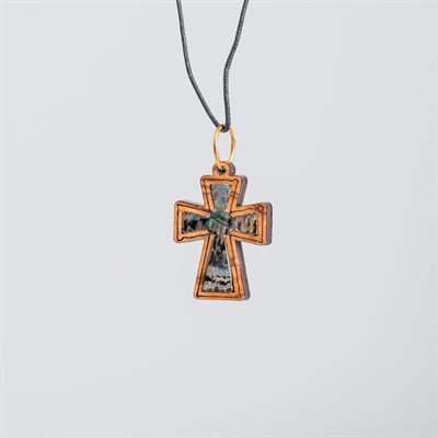 Wooden Cross Green & Mother of Pearl 1"