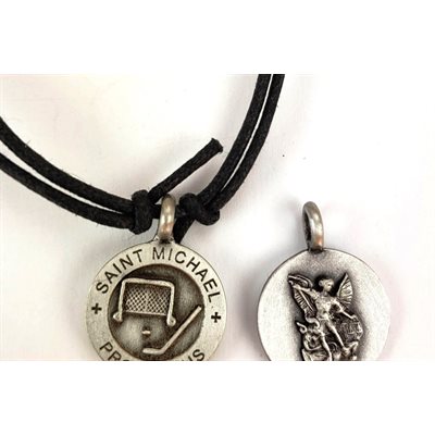 St Michael Hockey Pewter Pendant on Cord