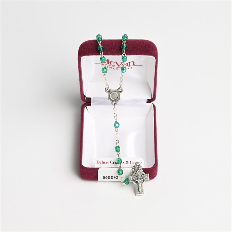 Rosary Green Pressed Bead Pewter