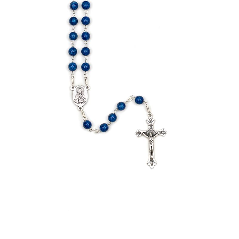 Pressed Beads Holy Land Rosary Blue