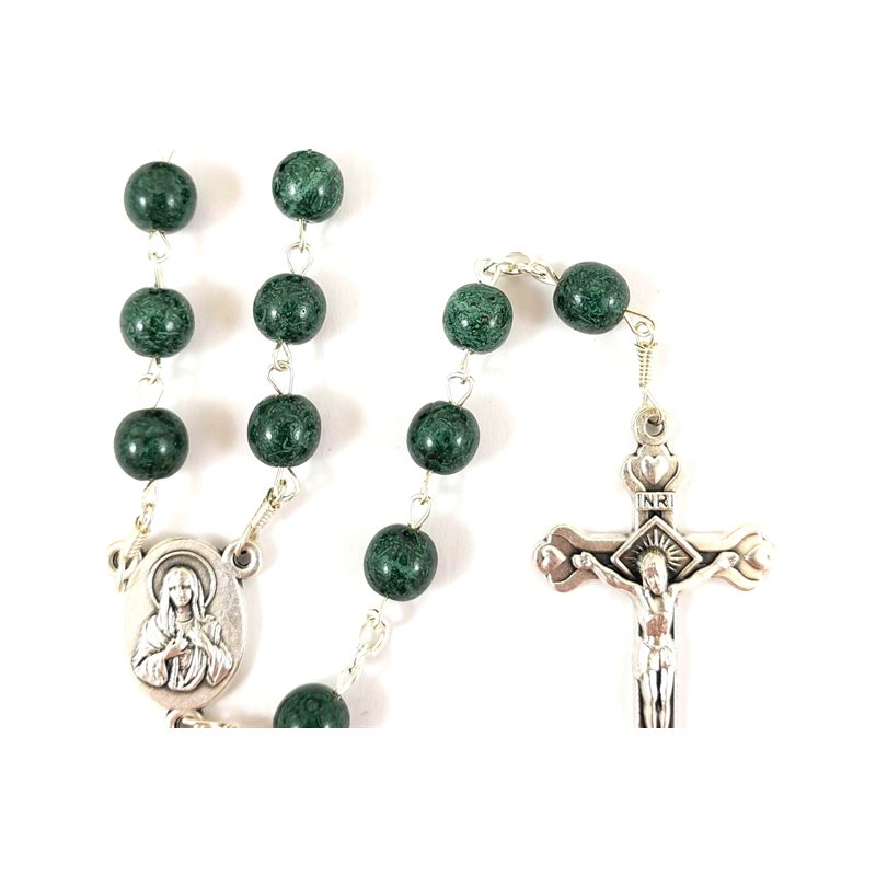 Pressed Beads Holy Land Rosary Green