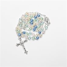 Multicolored pearl rosary on silver chain