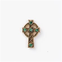 Antique Bronze Emerald Celtic Cross Pin