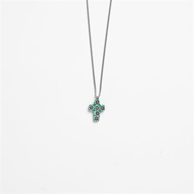 Green Murano Cross Pendant with 18" Chain1" pendentif Croix de Murano avec chaîne de 18"